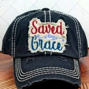 DISTRESSED BLACK 'SAVED BY GRACE' CAP
